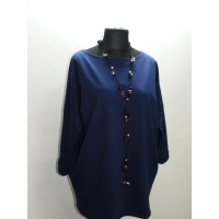 Bawełniana gruba BLUZA z wywijanym rękawem i haftem - granatowa